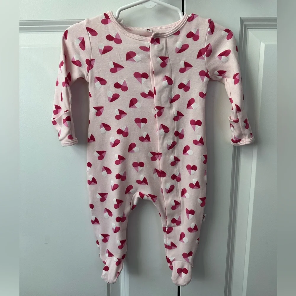 Easy Magnetic Close Pink Hearts Footie (Size 0-3 Months)